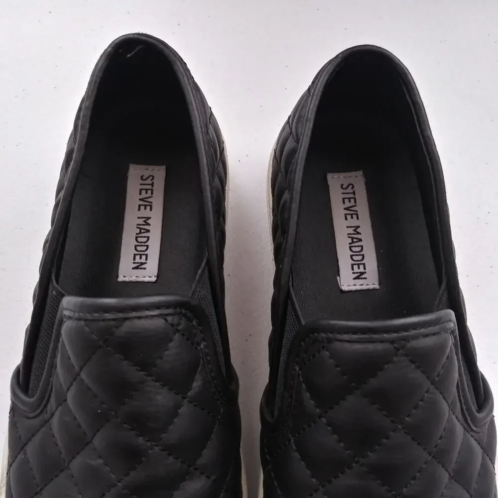 Steve Madden Black ECENTRCQ Quilted Slip On Sneakers Size 7.5